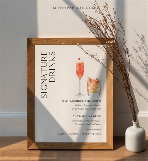 Signature Drinks Sign, 200 Cocktails, Wine, Beer, Minimalist Signature