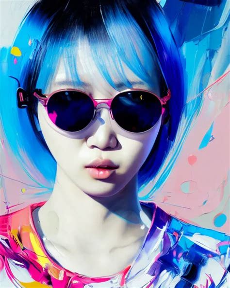 Pretty Korean Girl With Blue Hair Dj Sura Face Stable Diffusion