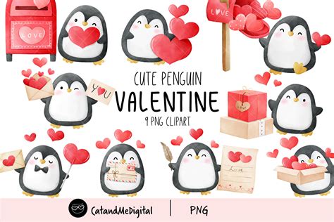 Penguin Valentine Mail with Heart Graphic by CatAndMe · Creative Fabrica