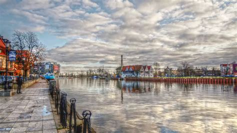 Gdańsk Nabrzeże Rzeka Motława Budynki HDR