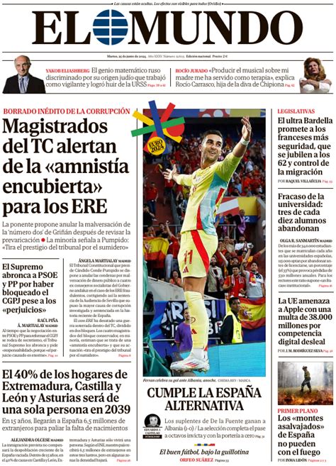 Portada De EL MUNDO Del Martes 25 De Junio De 2024 Medios