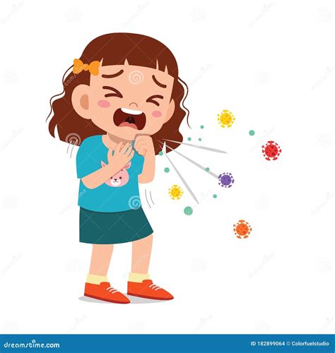 Sad Cute Little Kid Girl Sneeze Because Of Flu Stock Vector