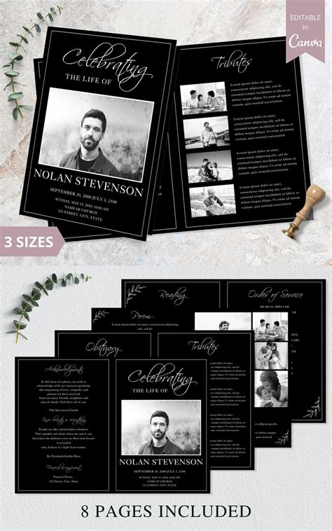 8 Page Funeral Program Template Canva Funeral Template Etsy Artofit