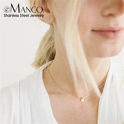 Emanco Fine Chain Necklace Stainless Steel Gold Color Pendants Short