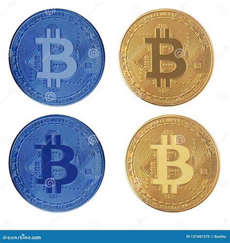 Bitcoin Dourado E Azul Isolado No Fundo Branco Imagem De Stock Imagem