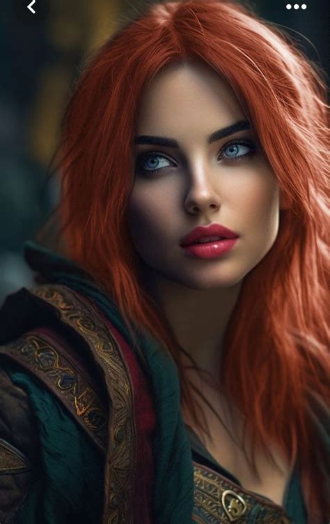 A Woman With Red Hair And Blue Eyes