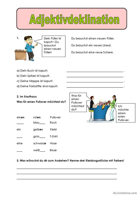 Adjektiv Deklination Deutsch Daf Arbeitsbl Tter Pdf Doc