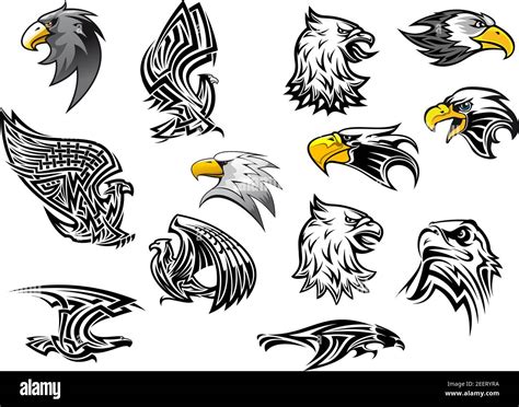 Eagle Or Hawk Vector Icons For Mascot Or Tattoo Isolated Heraldic