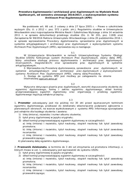 Szczegowe Zasady Procesu Dyplomowania Na Wydziale Doc Template