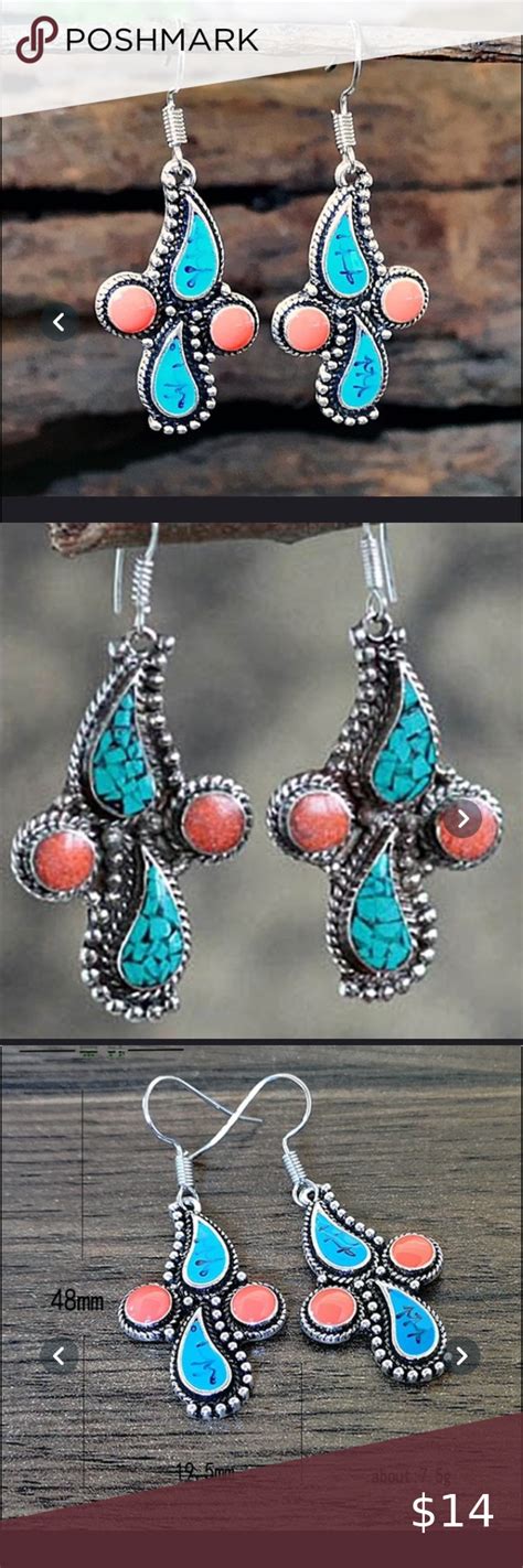 Silver Blue Orange Dangle Earrings