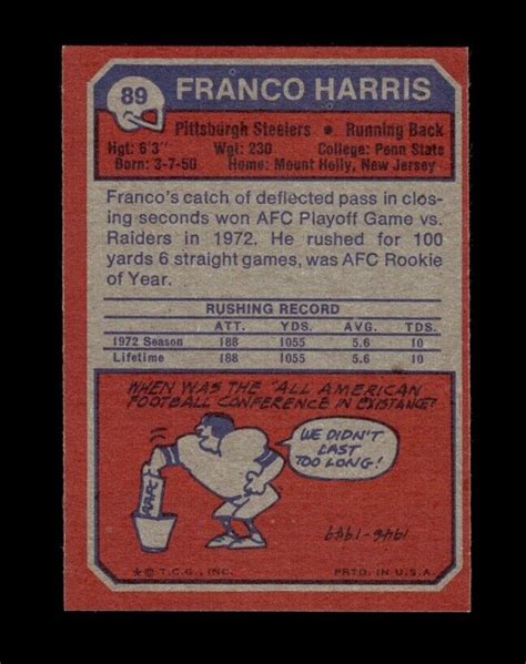 1973 Topps Set Break 89 Franco Harris RC EX EXMINT GMCARDS EBay