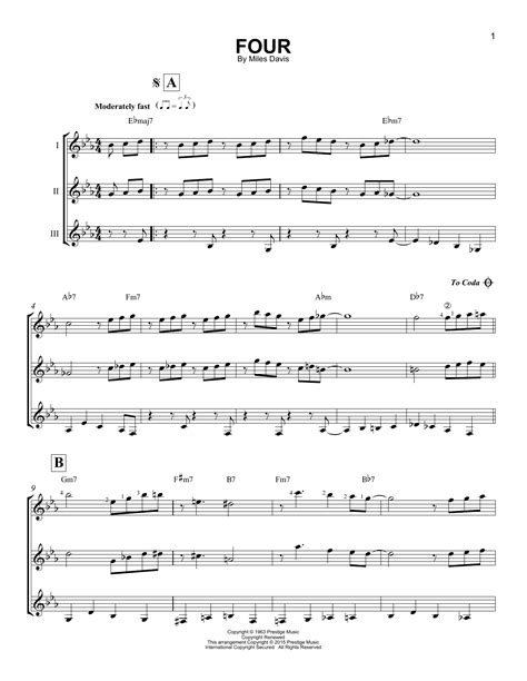 Four By Miles Davis Sheet Music For Guitar Ensemble At Sheet Music Direct