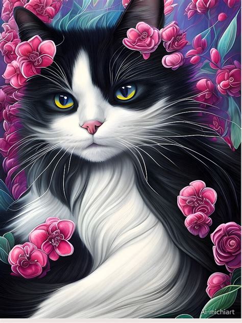 "Black and White Cat - Modern Digital Art" Poster for Sale by Ai-michiart | Redbubble