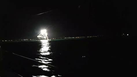 Big Fishing Boat With Lots Of Lights At Night Youtube