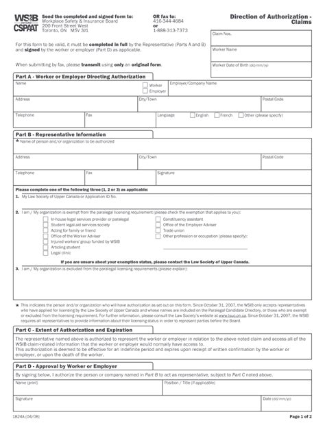 Direction Of Authorization Wsib Fill Online Printable Fillable Blank Pdffiller