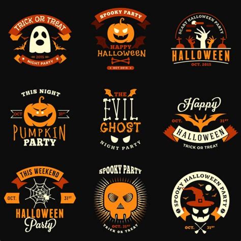 Set Of Vintage Typography Halloween Badges Labels Halloween Night Party Vector Illustration