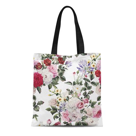 Ashleigh Canvas Bag Resuable Tote Grocery Shopping Bags Red Rose Floral