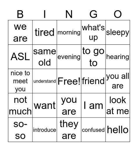 Asl Bingo Card