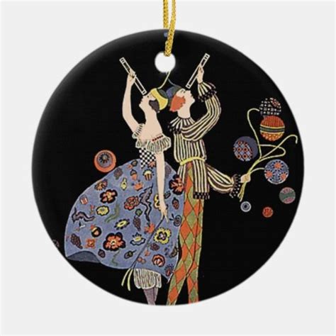 Vintage Art Nouveau Art Deco Holiday Party Double Sided Ceramic Round Christmas Ornament Zazzle