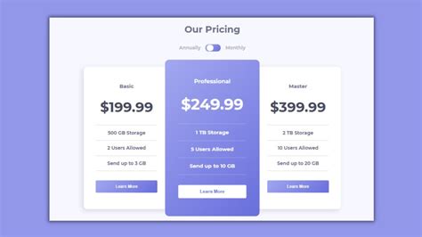 Responsive Pricing Cards Using Html And Css Pricing Tables In Html