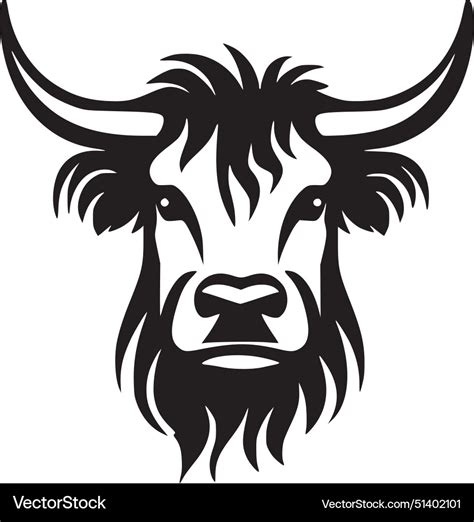 Highland cow - black and white isolated icon Vector Image