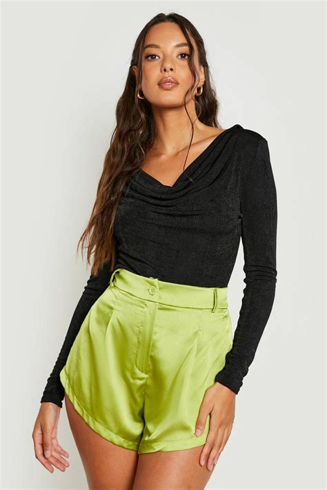 Textured Slinky Cowl Neck Collar Top Boohoo