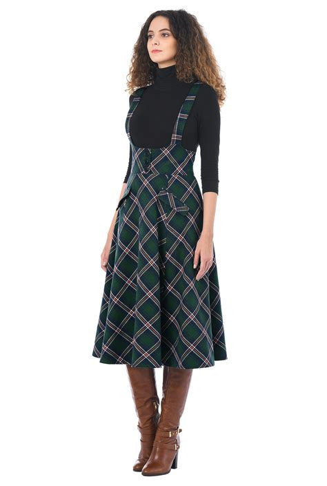 Shop Cotton Flannel Plaid Button Jumper Dress Eshakti