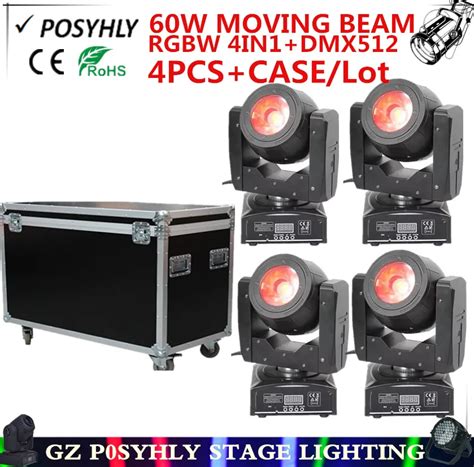 4pcs RGBW 4IN1 60W Beam Lights Flight Case Dmx512 Led Spotlight Moving