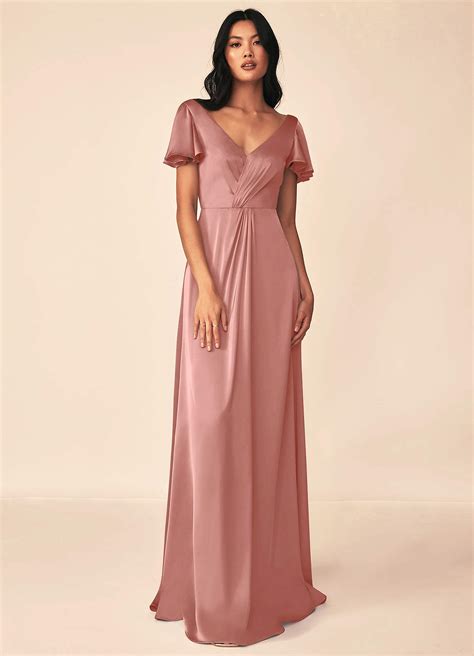 Azazie Soren Stretch Satin Dress Rosette Bridesmaid Dresses Azazie