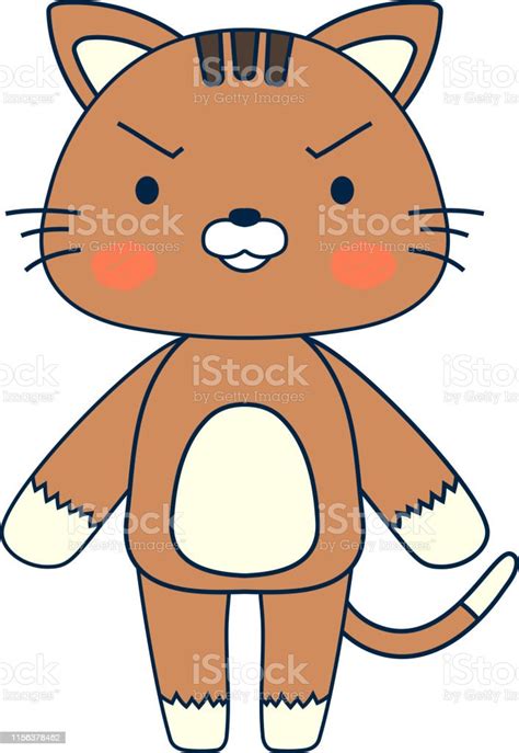 Fulllength Illustration Of The Cute Brown Cat Character Stock