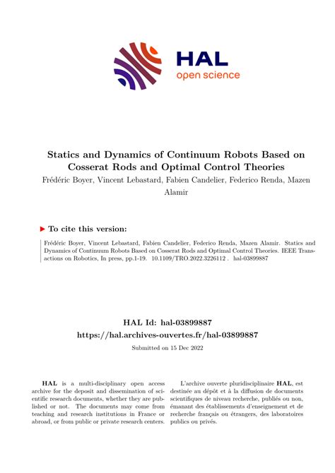 Pdf Statics And Dynamics Of Continuum Robots Based On Cosserat Rods