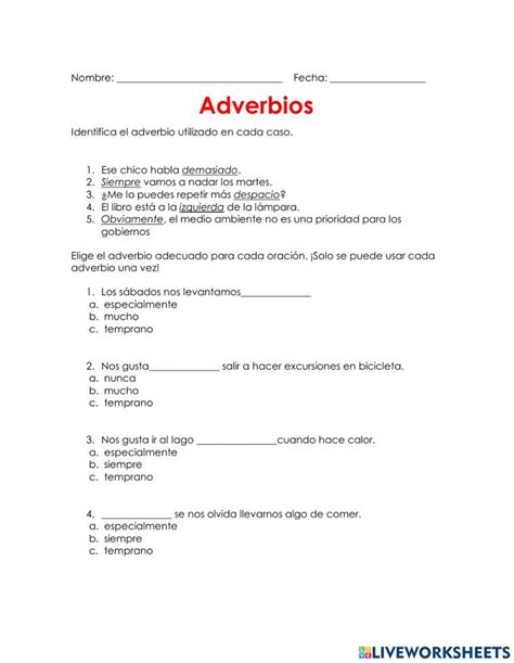 Adverbios Online Activity For Cuarto Y Quinto De Primaria Personalized Items Person