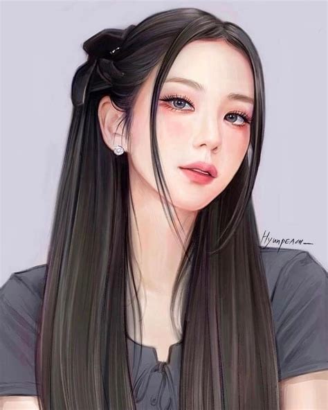 Jisoo Black Pink Background Cute Girl Sketch Digital Art Anime