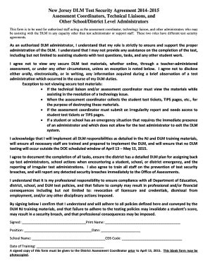 Fillable Online Dynamiclearningmaps NJ DLM Test Security Agreement For