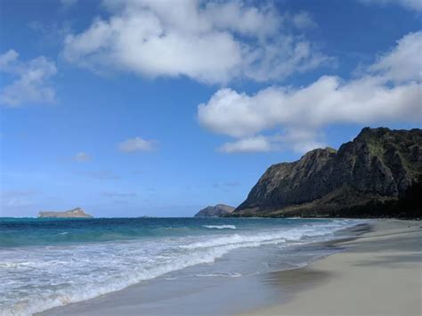 Waves Crash Makapuu Beach Looking Waimanalo Bay Windward Coast Oahu