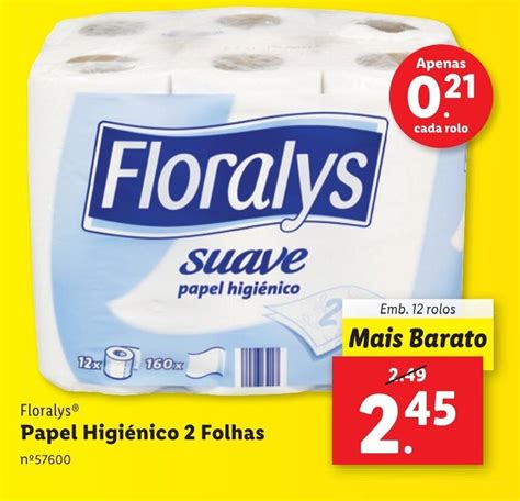 Promoção Floralys Papel Higiénico 2 Folhas Emb 12 rolos em Lidl