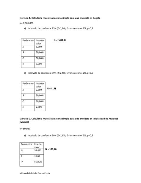 Práctica cálculo de la muestra 2 Mildred Gabriela Flores Espin