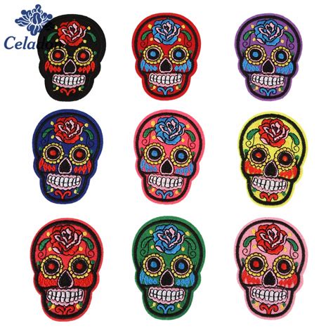 1 Pce Mixed Skull Patch Diy Flowered Skeleton Embroidered Patch For