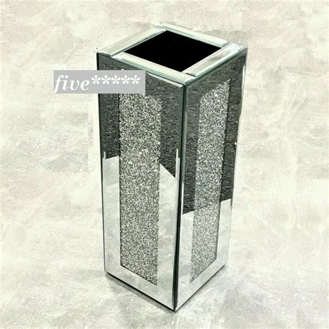 Mirror Glass Square Flower Vase In Silver Crushed Diamond Etsy