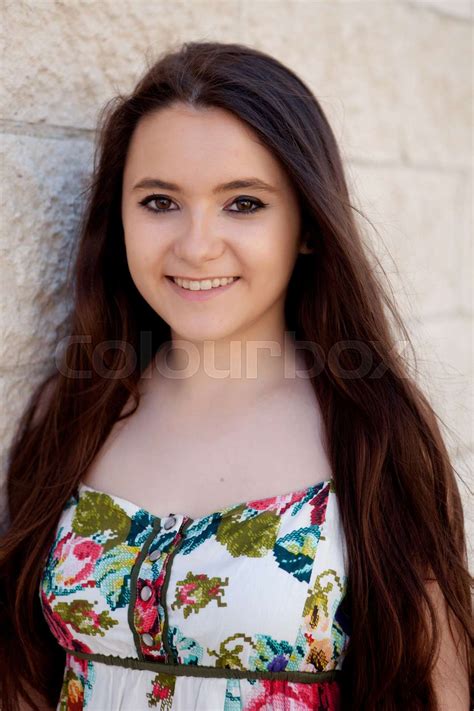 Spanish Brunette Girl With Long Hair Stock Image Colourbox