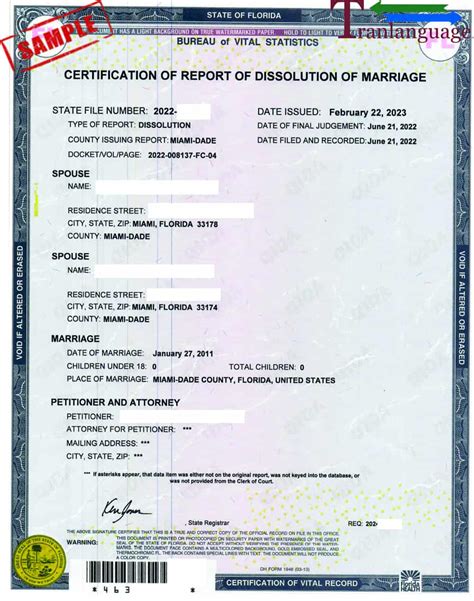 Divorce Certificate Usa Florida I Certified Translations