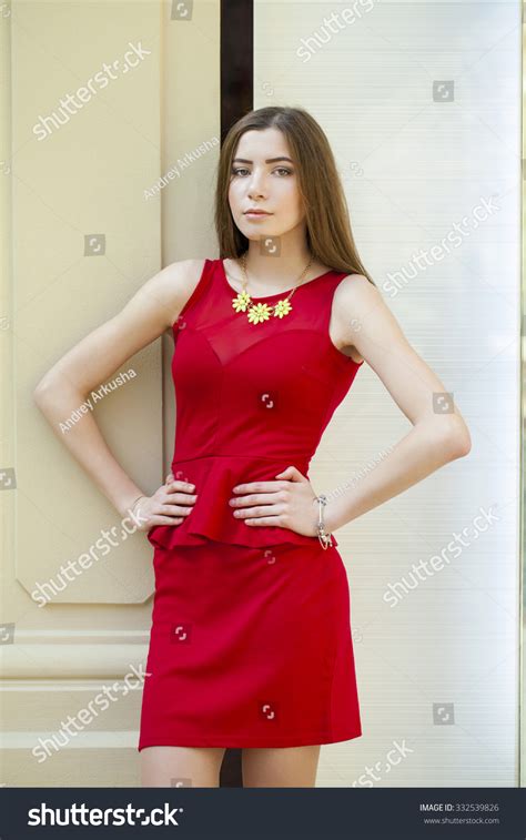 Sultry Portrait Sexy Brunette Red Dress Stock Photo 332539826 Shutterstock