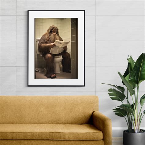 Bigfoot On Toilet Bigfoot Reading Newspaper Digital Poster Custom Wall