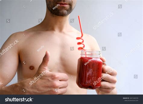 Athletic Athlete Naked Torso Holds Mason Stock Photo