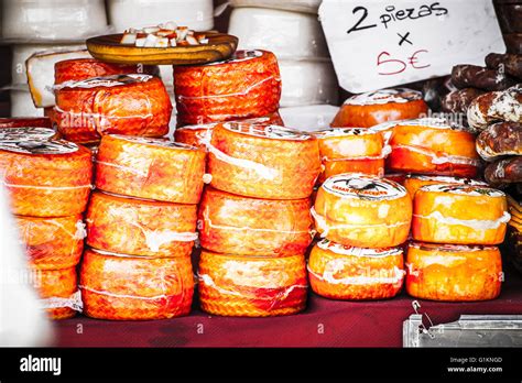 artisan food stalls, cheese, meat, stuffed into a medieval fair Stock Photo - Alamy