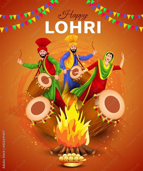 Happy Lohri Festival Of Punjab India Background Vector Illustration Of