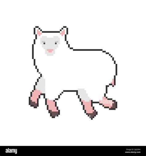 Sheep pixel art. Lamb cartoon 8 bit. Farm animal pixelated Vector ...