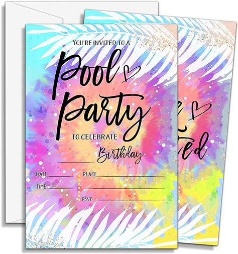 Amazon DOQPO Pool Party Birthday Invitations Tie Dye Summer