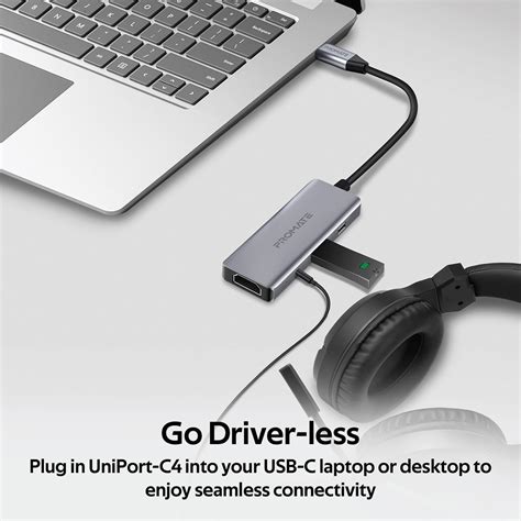 Promate USB C Hub High Speed 4 In 1 Aluminium Type C Adapter With