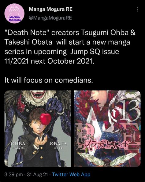 Death Note creators Tsugumi Ohba & Takeshi Obata to start a new manga ...